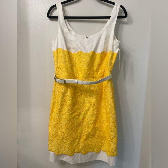 ANTONIO MELANI Dresses & Skirts - ANTONIO MELANI Yellow‎ Sheath Lace Mini Dress